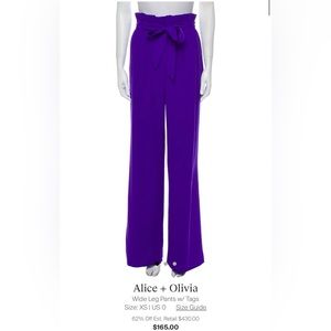 Rare Alice + Olivia Farrel Pleated purple Wide Leg Pants Size 2